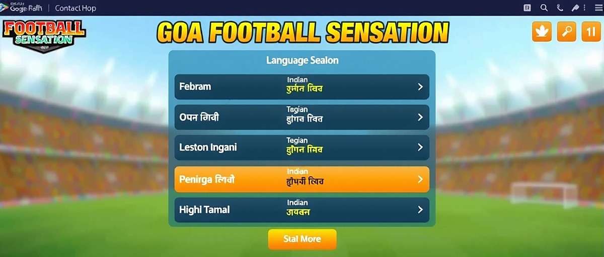 Goa Football Sensation Language Options Goa Football Sensation language selection screen showing various Indian language options