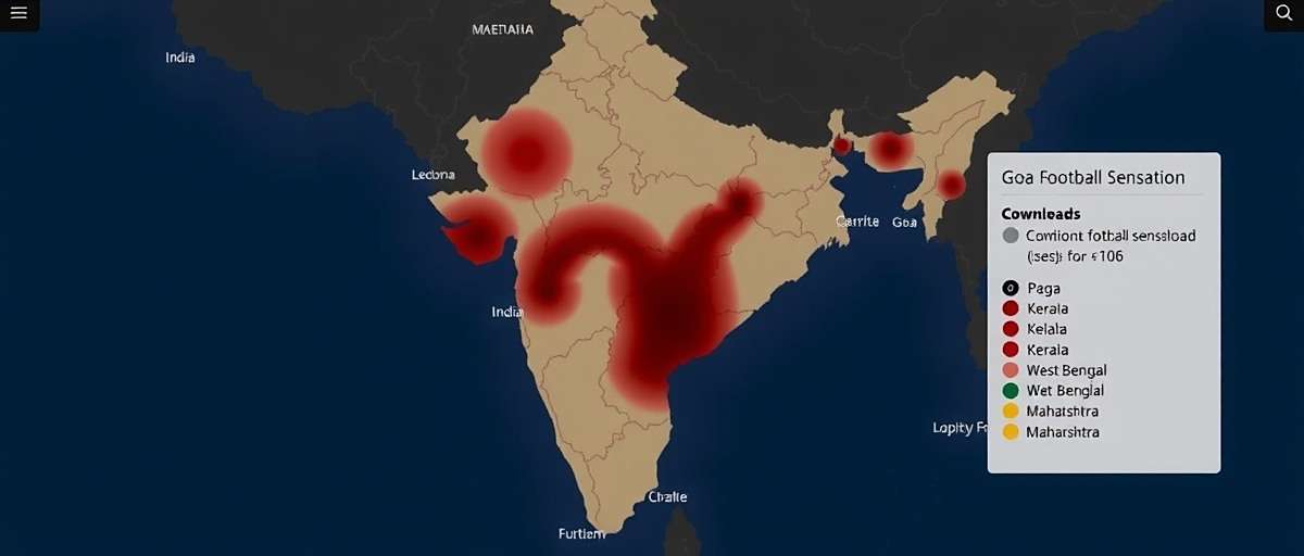Goa Football Sensation Regional Popularity Map of India showing Goa Football Sensation download hotspots with darkest areas in Goa, Kerala, West Bengal and Maharashtra