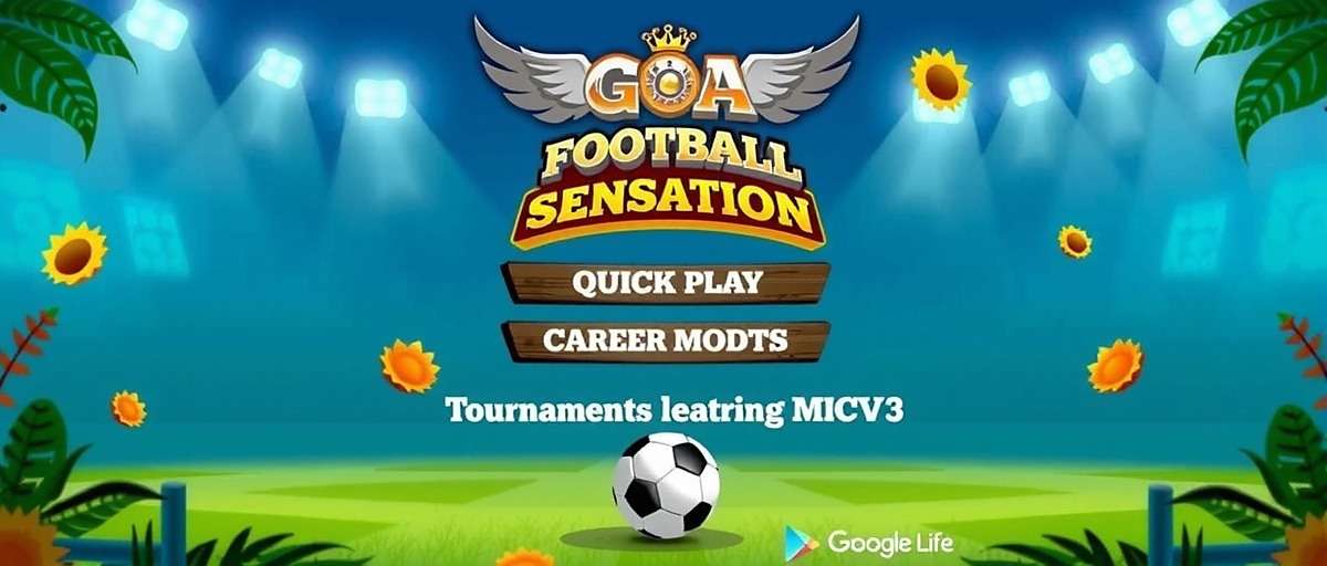 Goa Football Sensation Main Menu Goa Football Sensation main menu showing options for quick play, career mode, and tournaments with Goan cultural elements